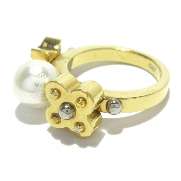 Auth LOUIS VUITTON Charmy Pearl Ring M75481 Gold Cream OB0154 Ring Hardware - Picture 2 of 8